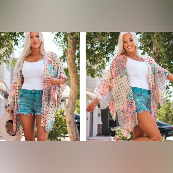 NEW! Semi-shear, multicolour Kimono - Picture 3 of 6